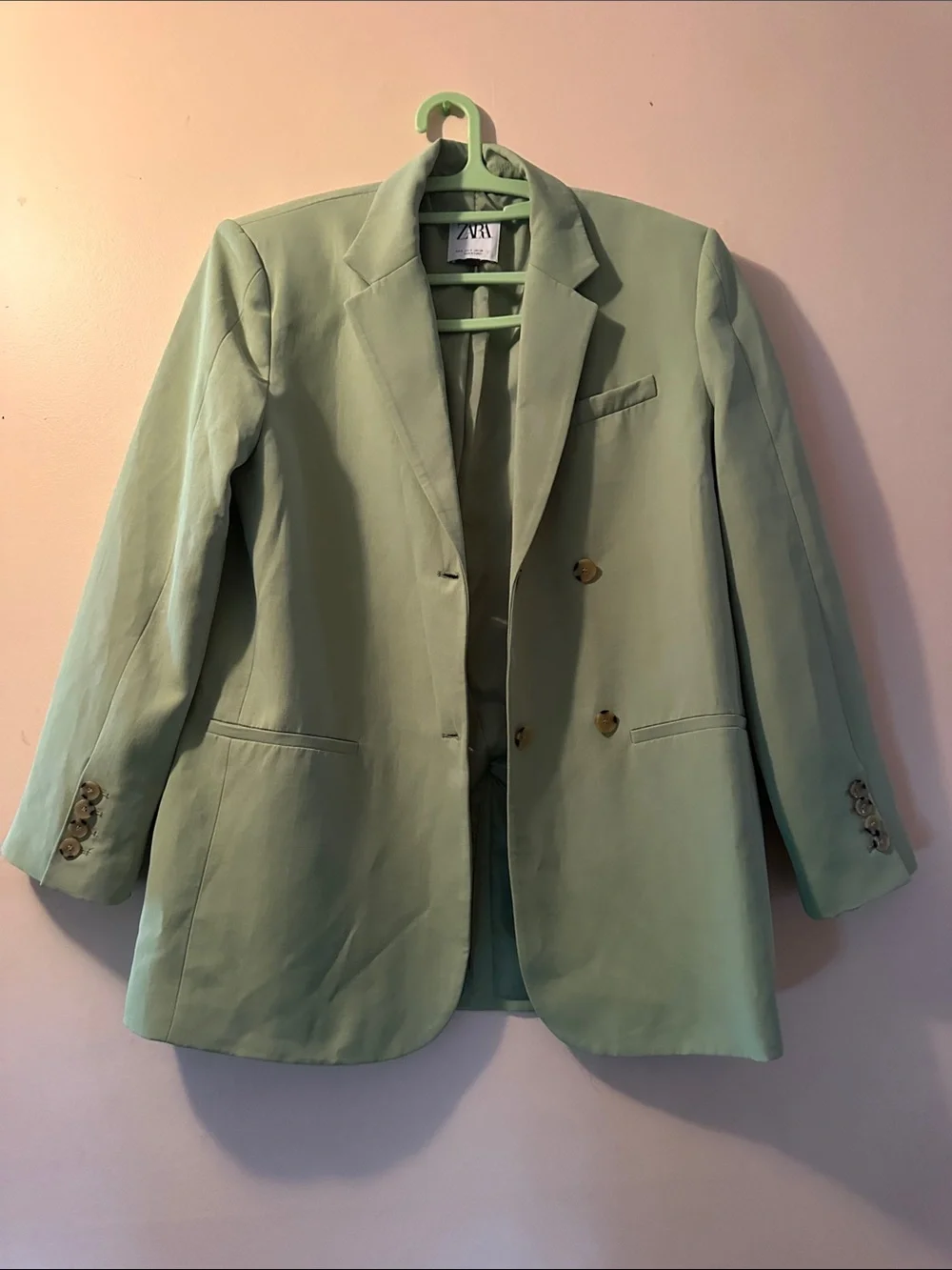 Zara Mint Green Single-Breasted Tailored Blazer